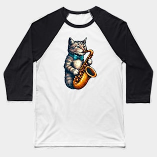 tabby cat playing saxophone Baseball T-Shirt